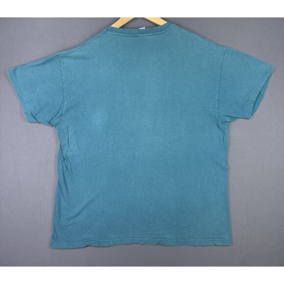 Vintage 90's Hanes Blank Pocket Shirt Teal Single Stitch Fade Design Streetwear - Picture 2 of 11